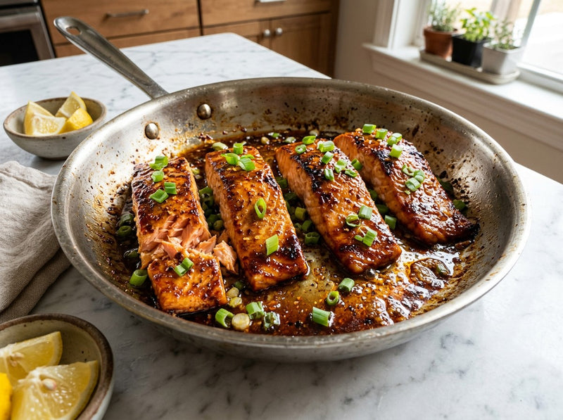 Honey glazed salmon fillets with a glossy caramelized glaze