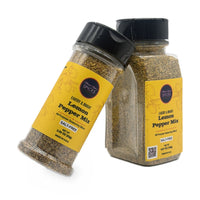 Lemon Pepper Mix 9.5 oz bottle with the smaller jar leaning on it