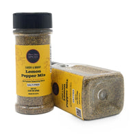 Lemon Pepper Mix 9.5 oz bottle lying beside the smaller jar