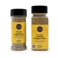 Lemon Pepper Mix 5.5 oz jar standing next to the larger bottle