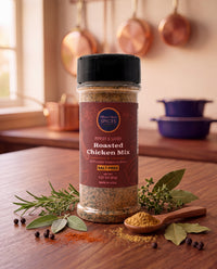 Roasted Chicken Mix 5.5 oz jar on a kitchen counter